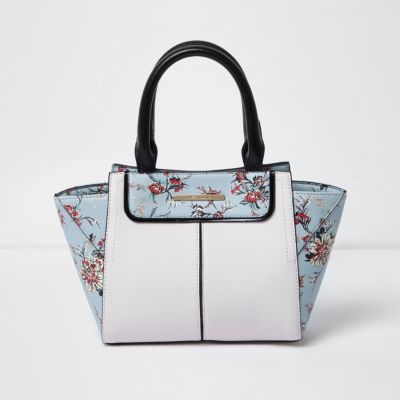 Girls blue floral print winged tote bag